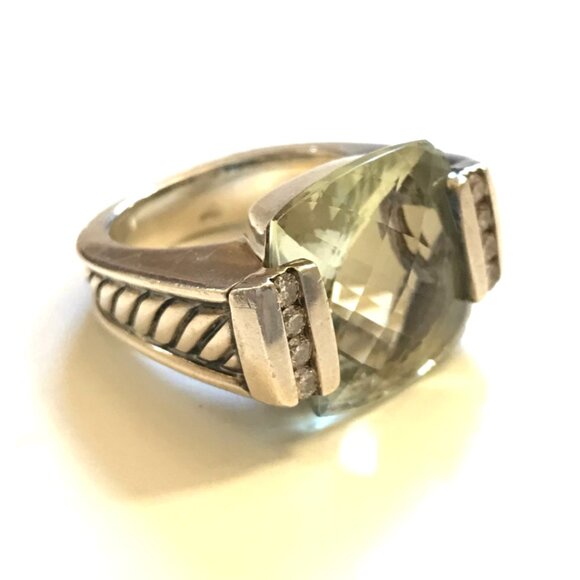 David Yurman Wheaton 925 Sterling Silver Ring Womens 6 Pave Diamonds Prasiolite - Picture 10 of 15